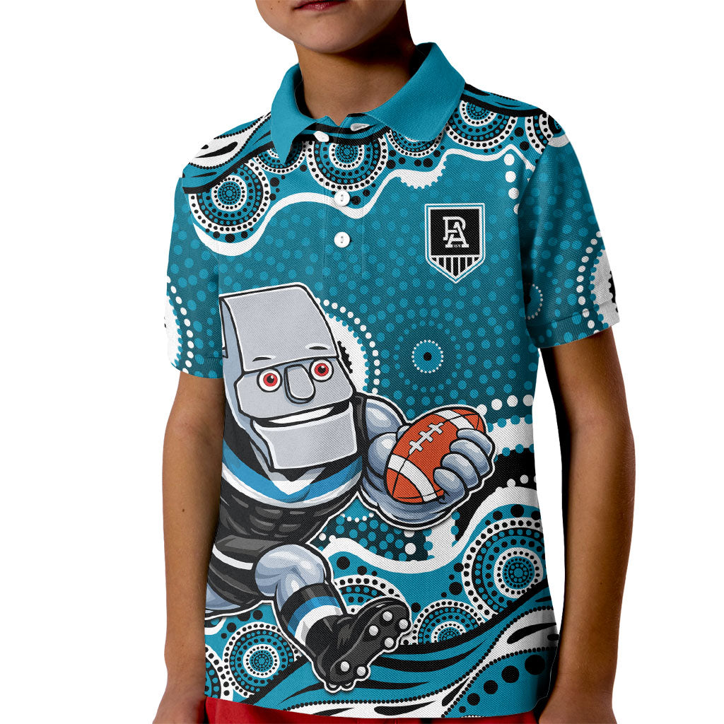 Port Adelaide Power Kid Polo Shirt Aboriginal Dot Pattern - Football Mascot Heritage Pride