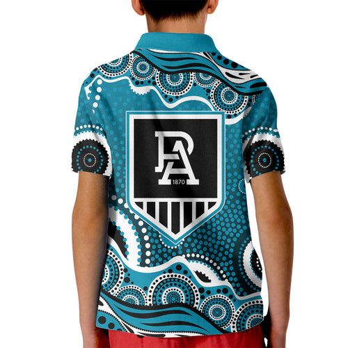 Port Adelaide Power Kid Polo Shirt Aboriginal Dot Pattern - Football Mascot Heritage Pride