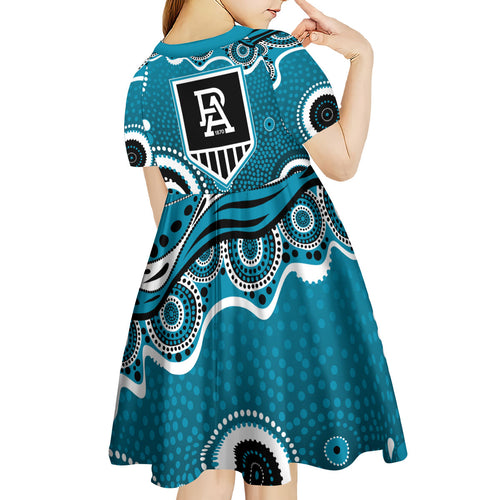 Port Adelaide Power Kid Short Sleeve Dress Aboriginal Dot Pattern - Football Mascot Heritage Pride