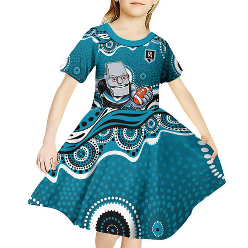 Port Adelaide Power Kid Short Sleeve Dress Aboriginal Dot Pattern - Football Mascot Heritage Pride