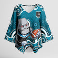 Port Adelaide Power Kimono Sleeve Blouse Aboriginal Dot Pattern - Football Mascot Heritage Pride