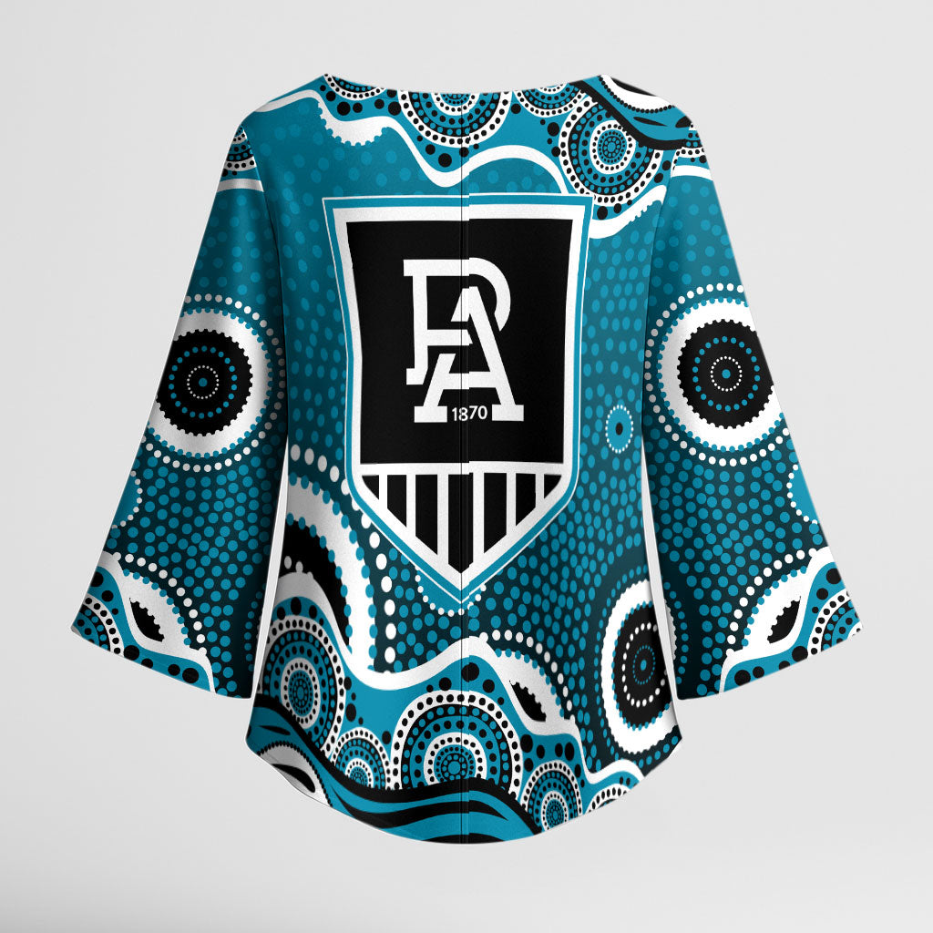 Port Adelaide Power Kimono Sleeve Blouse Aboriginal Dot Pattern - Football Mascot Heritage Pride