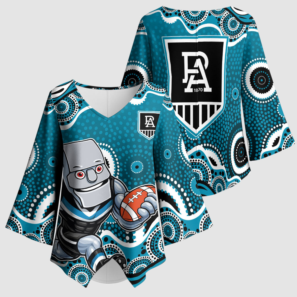 Port Adelaide Power Kimono Sleeve Blouse Aboriginal Dot Pattern - Football Mascot Heritage Pride