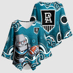 Port Adelaide Power Kimono Sleeve Blouse Aboriginal Dot Pattern - Football Mascot Heritage Pride