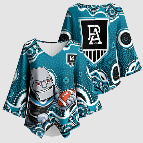 Port Adelaide Power Kimono Sleeve Blouse Aboriginal Dot Pattern - Football Mascot Heritage Pride