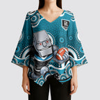 Port Adelaide Power Kimono Sleeve Blouse Aboriginal Dot Pattern - Football Mascot Heritage Pride