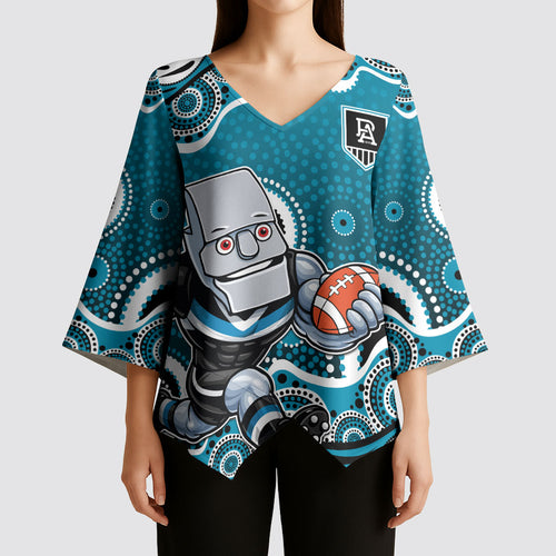 Port Adelaide Power Kimono Sleeve Blouse Aboriginal Dot Pattern - Football Mascot Heritage Pride