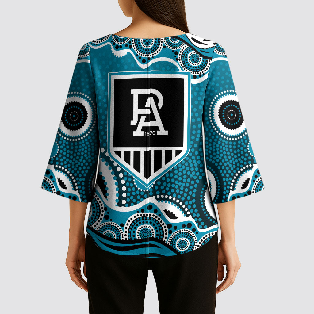 Port Adelaide Power Kimono Sleeve Blouse Aboriginal Dot Pattern - Football Mascot Heritage Pride