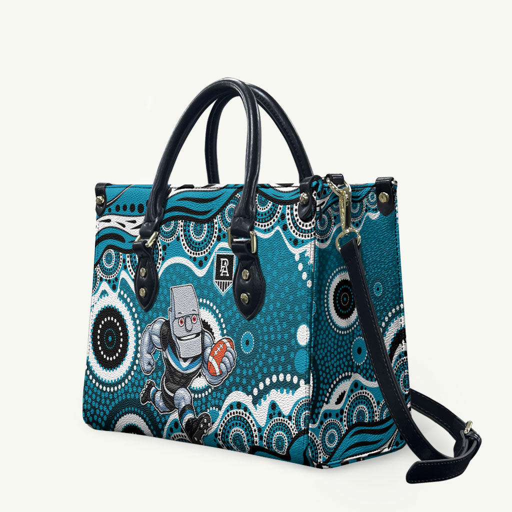 Port Adelaide Power Leather Bag Aboriginal Dot Pattern - Football Mascot Heritage Pride