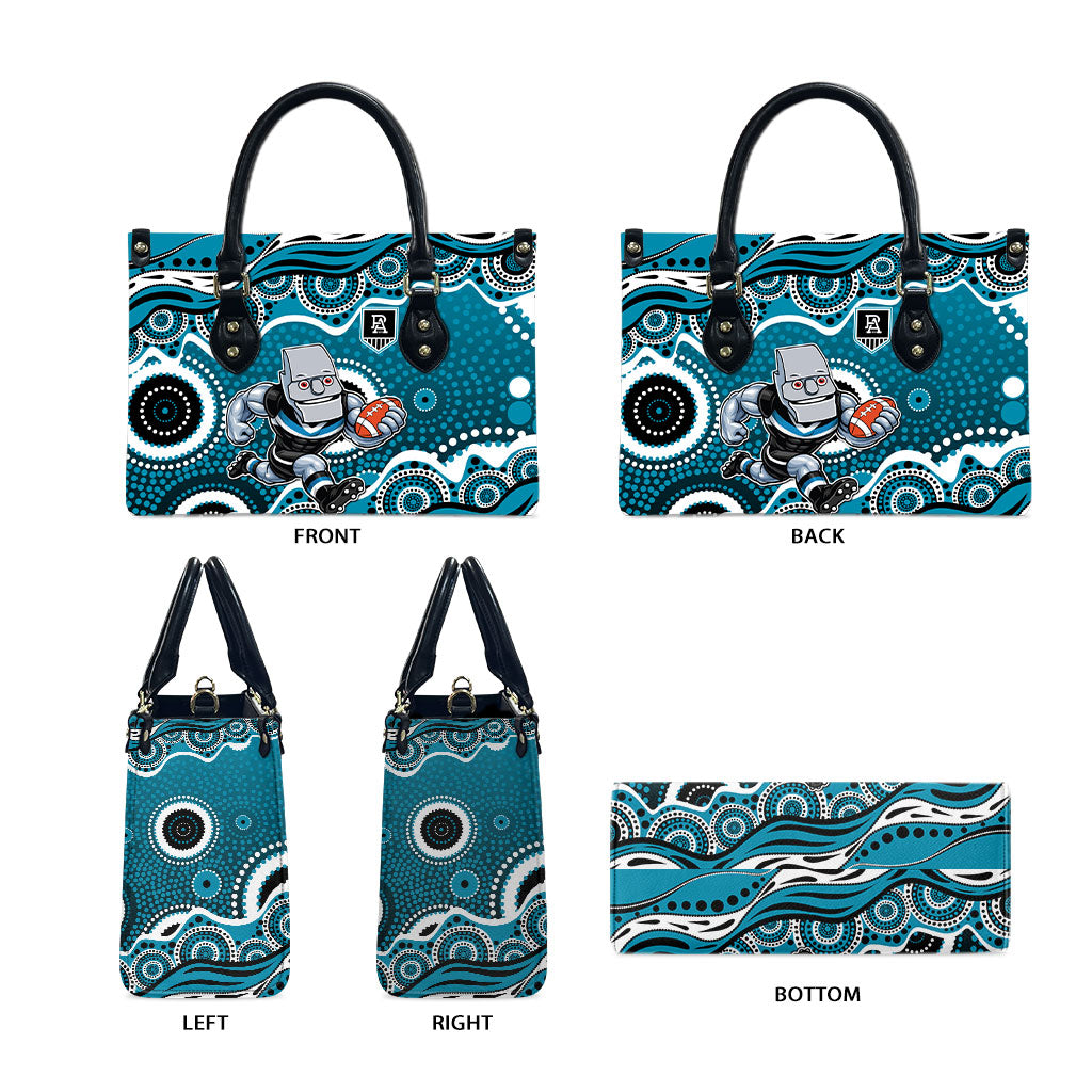 Port Adelaide Power Leather Bag Aboriginal Dot Pattern - Football Mascot Heritage Pride