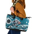 Port Adelaide Power Leather Tote Bag Aboriginal Dot Pattern - Football Mascot Heritage Pride