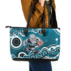 Port Adelaide Power Leather Tote Bag Aboriginal Dot Pattern - Football Mascot Heritage Pride