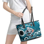 Port Adelaide Power Leather Tote Bag Aboriginal Dot Pattern - Football Mascot Heritage Pride