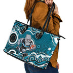 Port Adelaide Power Leather Tote Bag Aboriginal Dot Pattern - Football Mascot Heritage Pride