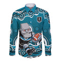 Port Adelaide Power Long Sleeve Button Shirt Aboriginal Dot Pattern - Football Mascot Heritage Pride