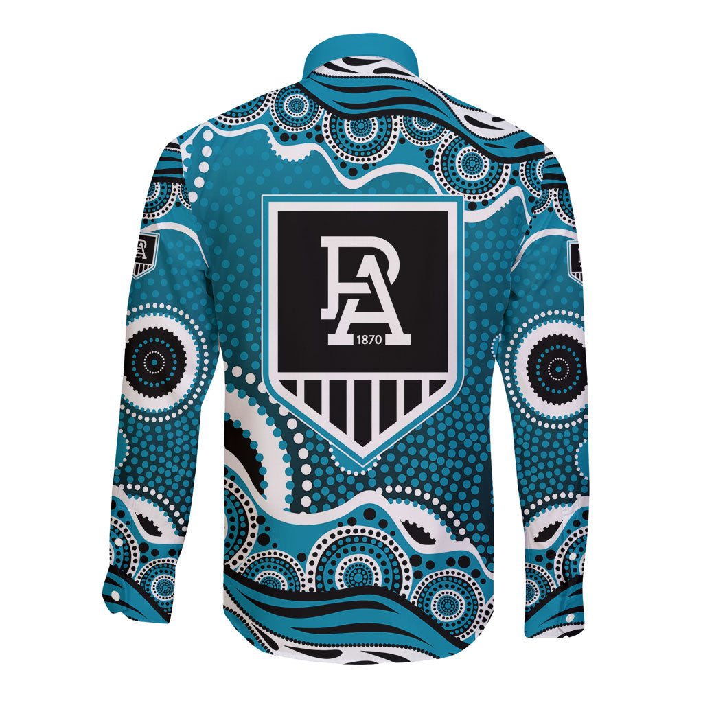 Port Adelaide Power Long Sleeve Button Shirt Aboriginal Dot Pattern - Football Mascot Heritage Pride