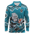 Port Adelaide Power Long Sleeve Polo Shirt Aboriginal Dot Pattern - Football Mascot Heritage Pride