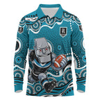 Port Adelaide Power Long Sleeve Polo Shirt Aboriginal Dot Pattern - Football Mascot Heritage Pride