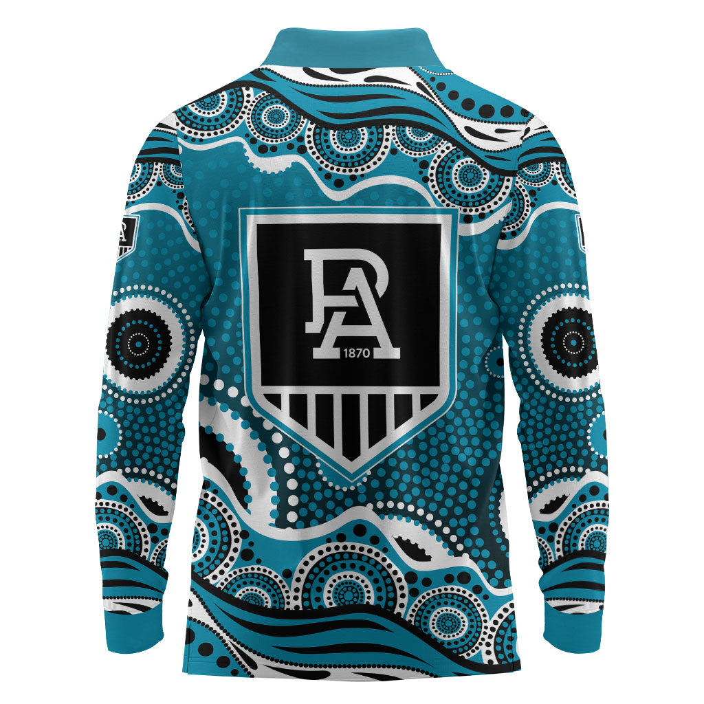 Port Adelaide Power Long Sleeve Polo Shirt Aboriginal Dot Pattern - Football Mascot Heritage Pride