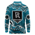 Port Adelaide Power Long Sleeve Polo Shirt Aboriginal Dot Pattern - Football Mascot Heritage Pride