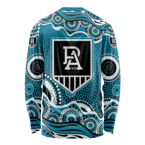 Port Adelaide Power Long Sleeve Shirt Aboriginal Dot Pattern - Football Mascot Heritage Pride