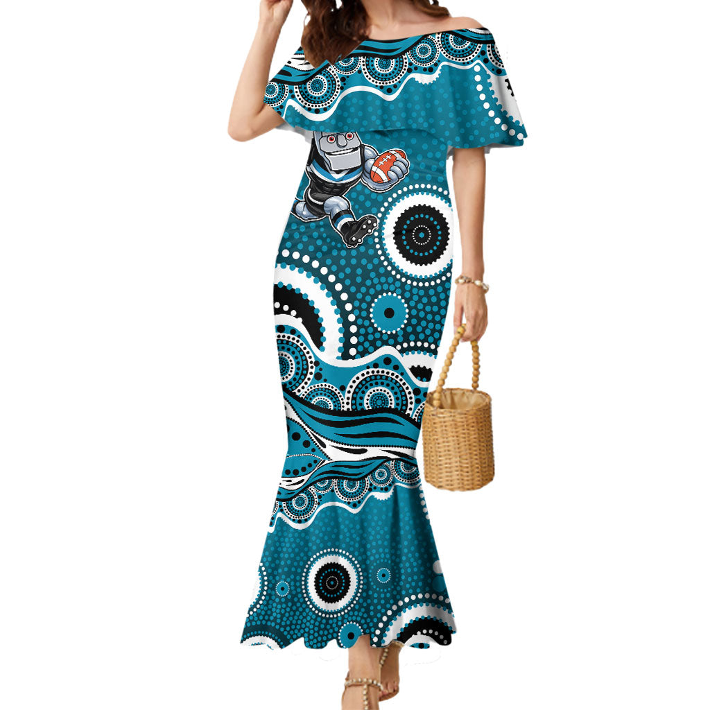 Port Adelaide Power Mermaid Dress Aboriginal Dot Pattern - Football Mascot Heritage Pride