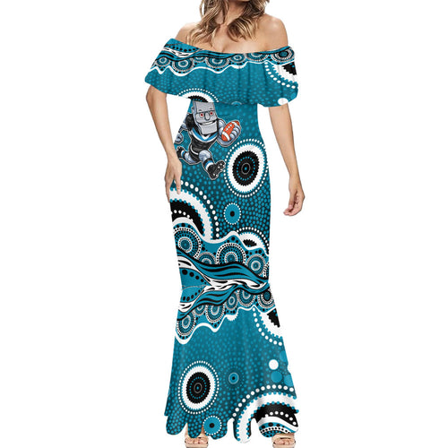 Port Adelaide Power Mermaid Dress Aboriginal Dot Pattern - Football Mascot Heritage Pride