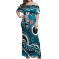 Port Adelaide Power Off Shoulder Maxi Dress Aboriginal Dot Pattern - Football Mascot Heritage Pride