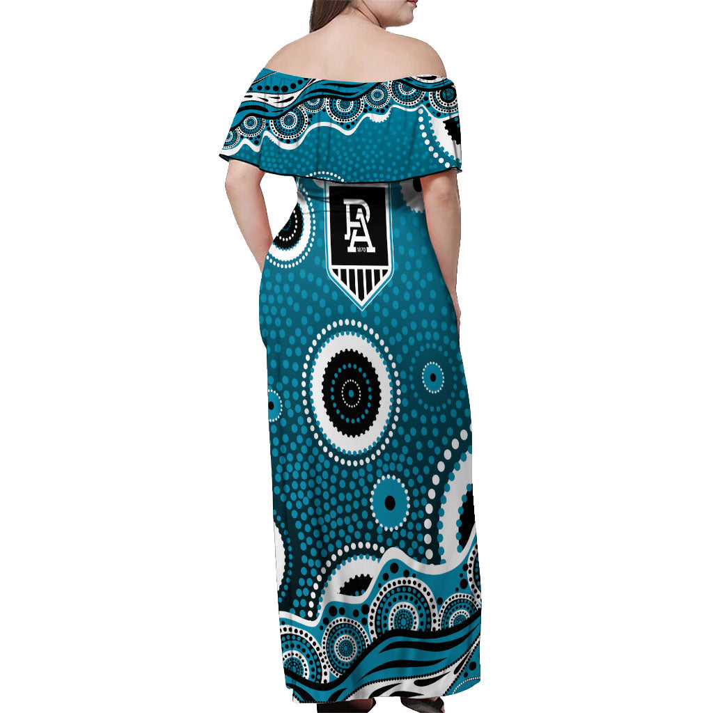 Port Adelaide Power Off Shoulder Maxi Dress Aboriginal Dot Pattern - Football Mascot Heritage Pride