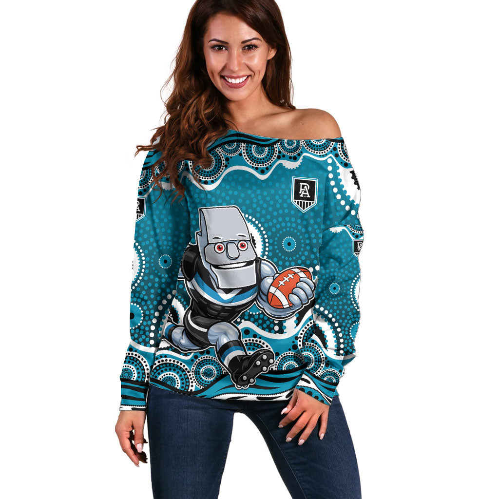 Port Adelaide Power Off Shoulder Sweater Aboriginal Dot Pattern - Football Mascot Heritage Pride