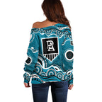 Port Adelaide Power Off Shoulder Sweater Aboriginal Dot Pattern - Football Mascot Heritage Pride