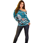 Port Adelaide Power Off Shoulder Sweater Aboriginal Dot Pattern - Football Mascot Heritage Pride