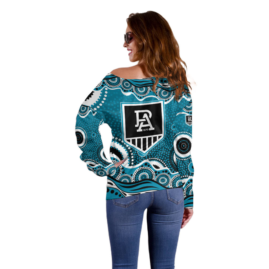 Port Adelaide Power Off Shoulder Sweater Aboriginal Dot Pattern - Football Mascot Heritage Pride