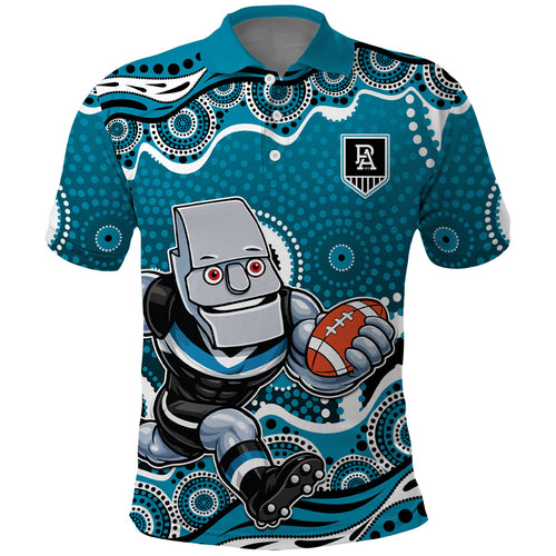 Port Adelaide Power Polo Shirt Aboriginal Dot Pattern - Football Mascot Heritage Pride