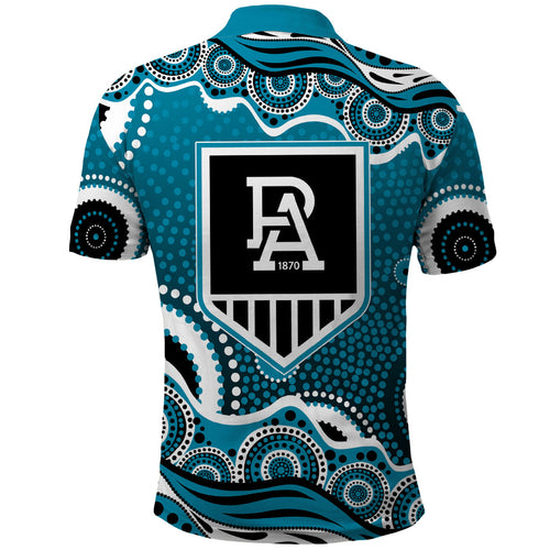 Port Adelaide Power Polo Shirt Aboriginal Dot Pattern - Football Mascot Heritage Pride