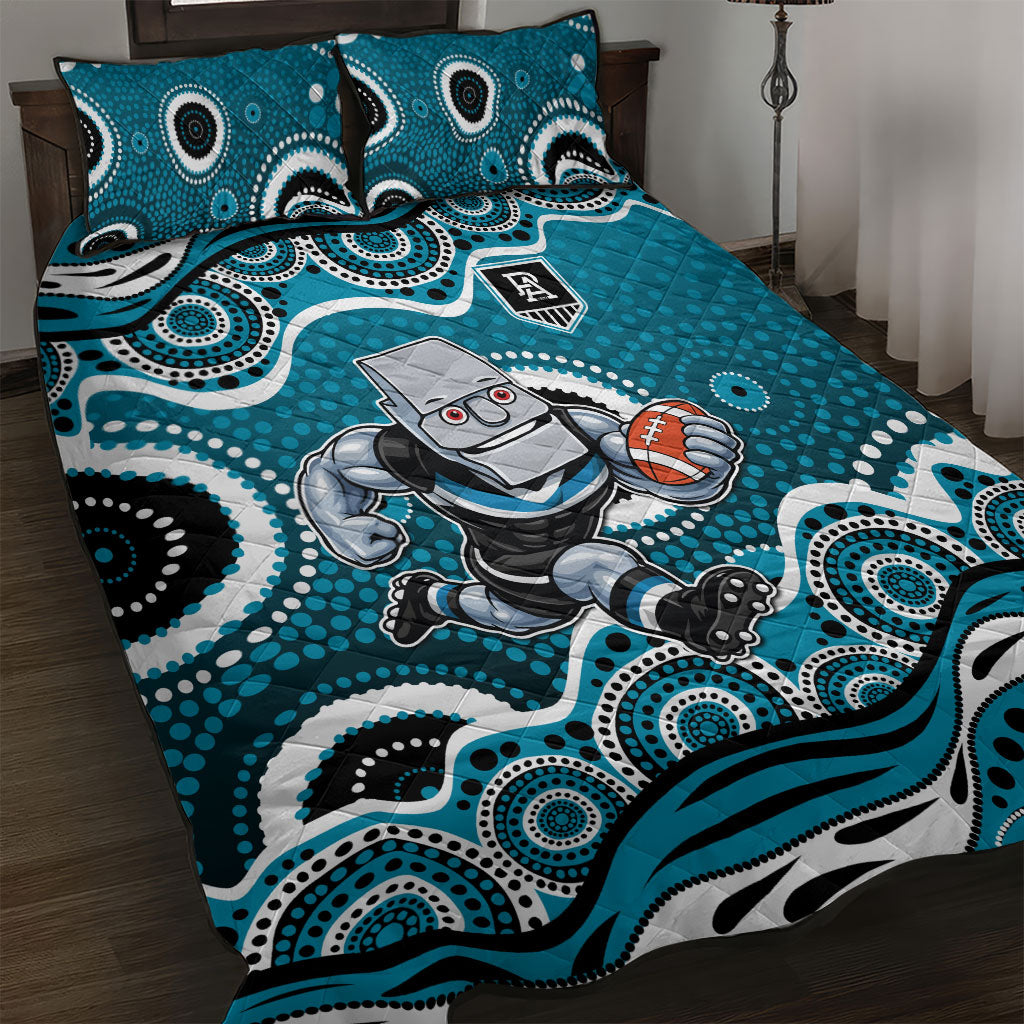 Port Adelaide Power Quilt Bed Set Aboriginal Dot Pattern - Football Mascot Heritage Pride