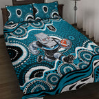 Port Adelaide Power Quilt Bed Set Aboriginal Dot Pattern - Football Mascot Heritage Pride