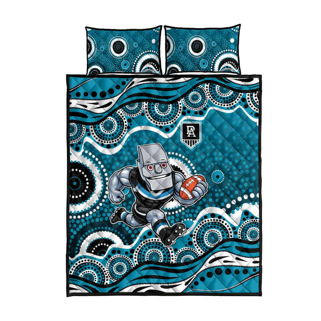 Port Adelaide Power Quilt Bed Set Aboriginal Dot Pattern - Football Mascot Heritage Pride