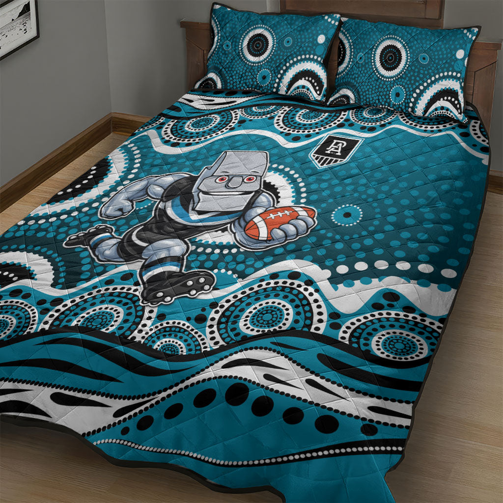 Port Adelaide Power Quilt Bed Set Aboriginal Dot Pattern - Football Mascot Heritage Pride