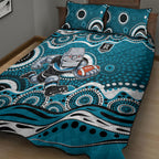 Port Adelaide Power Quilt Bed Set Aboriginal Dot Pattern - Football Mascot Heritage Pride