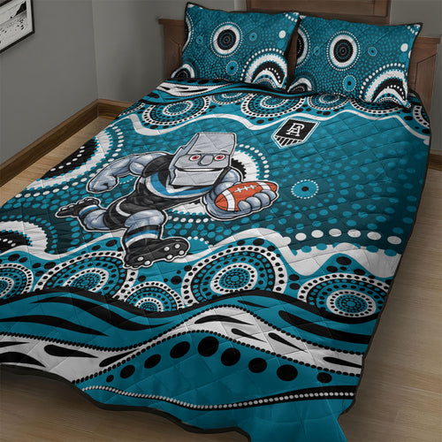 Port Adelaide Power Quilt Bed Set Aboriginal Dot Pattern - Football Mascot Heritage Pride
