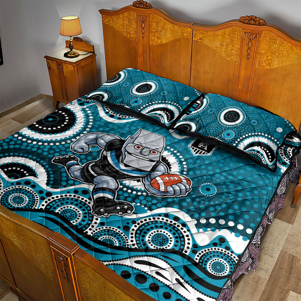 Port Adelaide Power Quilt Bed Set Aboriginal Dot Pattern - Football Mascot Heritage Pride