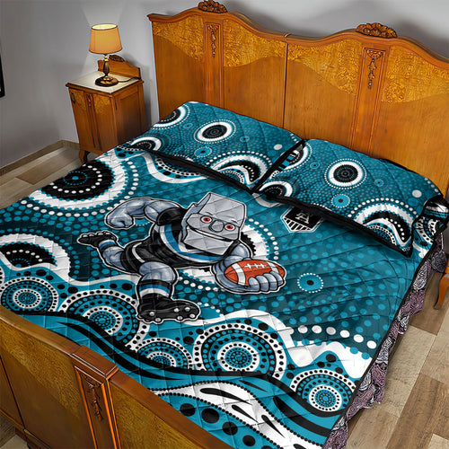 Port Adelaide Power Quilt Bed Set Aboriginal Dot Pattern - Football Mascot Heritage Pride