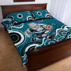 Port Adelaide Power Quilt Bed Set Aboriginal Dot Pattern - Football Mascot Heritage Pride
