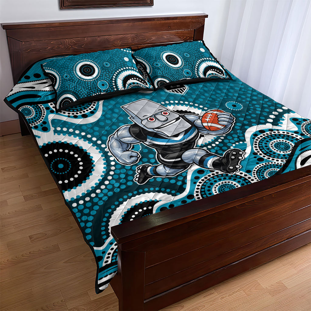 Port Adelaide Power Quilt Bed Set Aboriginal Dot Pattern - Football Mascot Heritage Pride