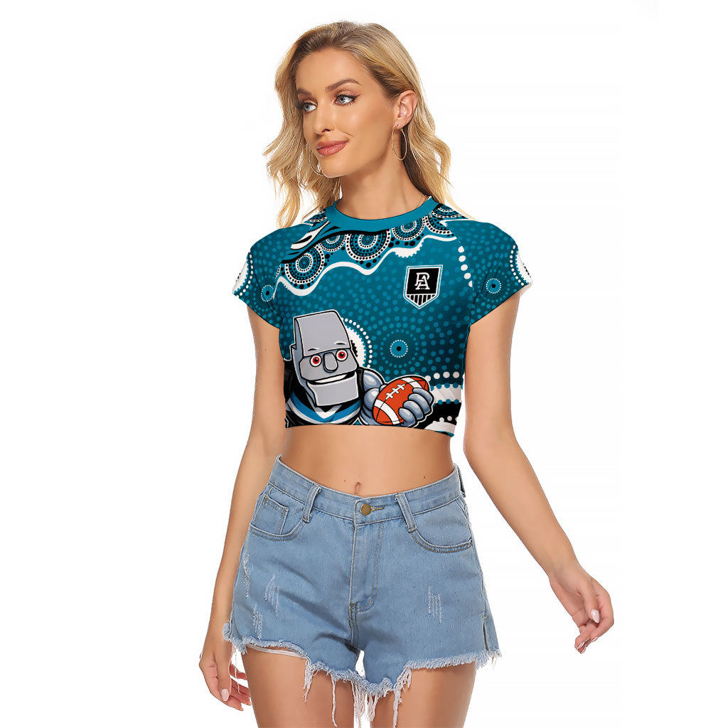 Port Adelaide Power Raglan Cropped T Shirt Aboriginal Dot Pattern - Football Mascot Heritage Pride