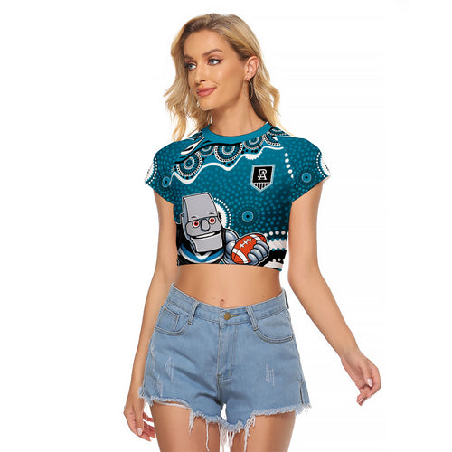 Port Adelaide Power Raglan Cropped T Shirt Aboriginal Dot Pattern - Football Mascot Heritage Pride