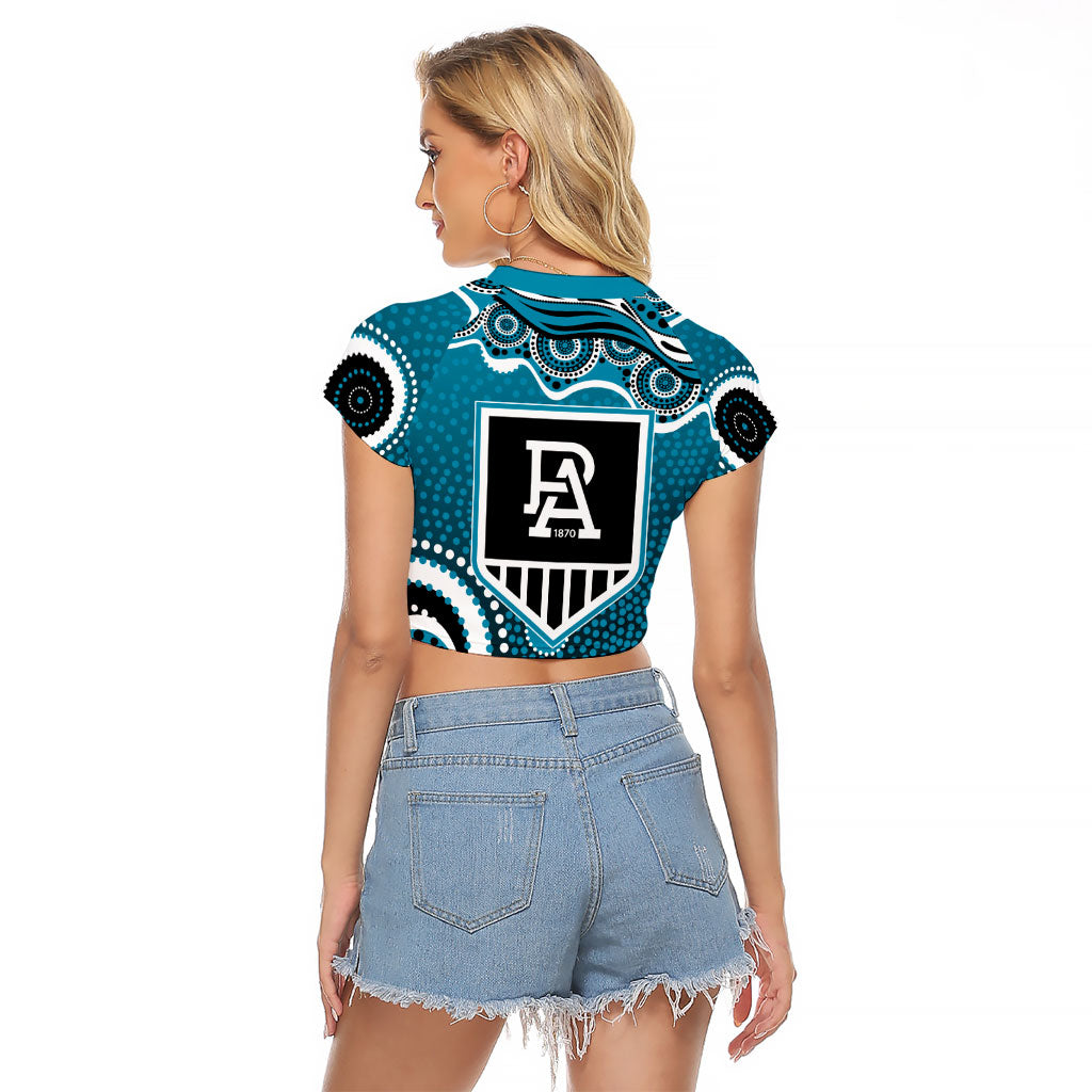 Port Adelaide Power Raglan Cropped T Shirt Aboriginal Dot Pattern - Football Mascot Heritage Pride