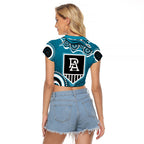 Port Adelaide Power Raglan Cropped T Shirt Aboriginal Dot Pattern - Football Mascot Heritage Pride