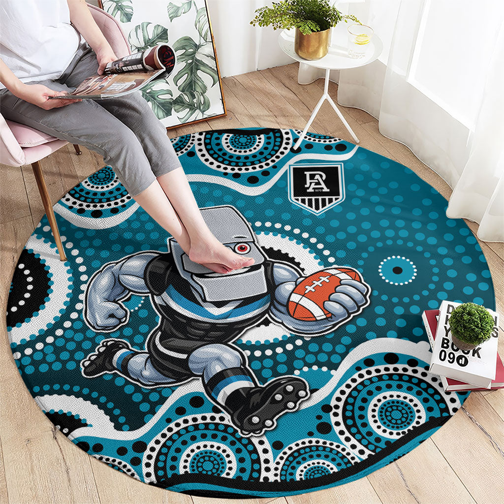 Port Adelaide Power Round Carpet Aboriginal Dot Pattern - Football Mascot Heritage Pride